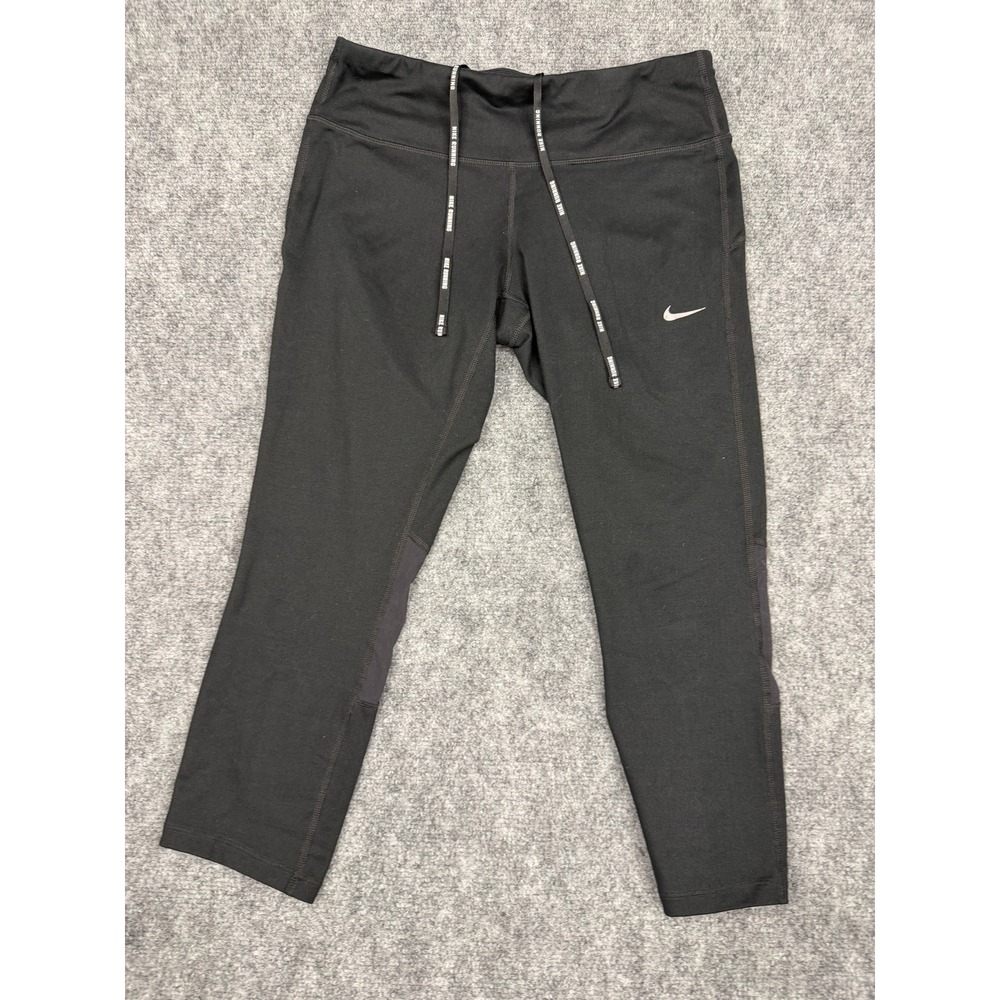 Nike Womens Dri-FIT Running Leggings Black Capri Crop Tights Size M RN56323